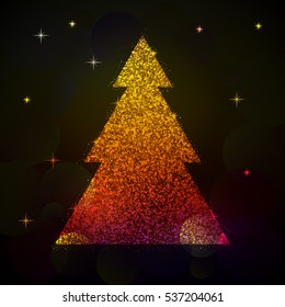 The basis for a card with tree, glitter, gold