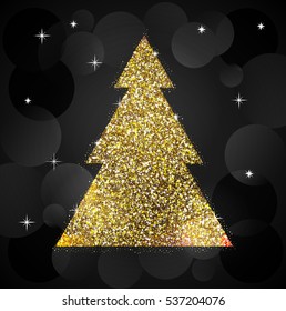 The basis for a card with tree, glitter, gold