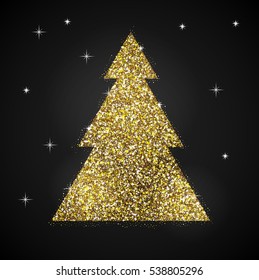 The basis for a card with tree, glitter, gold