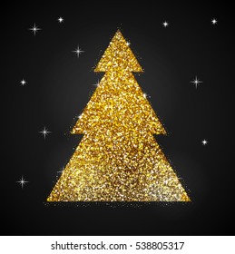 The basis for a card with tree, glitter, gold