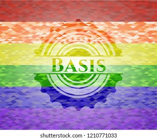 Basis emblem on mosaic background with the colors of the LGBT flag
