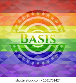 Basis emblem on mosaic background with the colors of the LGBT flag
