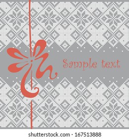 basis for flayer, invitations background imitation embroidery and red ribbon