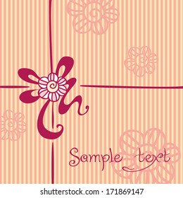 basis for flayers on background with stripes and flowers in shades of peach