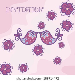 basis for greeting cards or wedding invitations with images of birds and flowers
