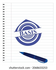 Basis pen strokes emblem. Blue ink. Vector Illustration. Detailed. 