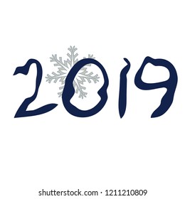 The basis for the postcards for the new year.  Snowflake and date (2019) as symbols of the new year. Vector illustration.