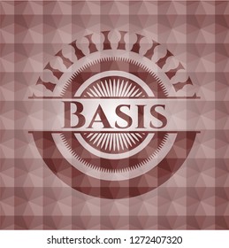 Basis red seamless emblem or badge with abstract geometric pattern background.