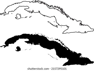 Basis silhouettes on white background. Map of Cuba