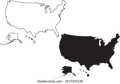 Basis silhouettes on white background. Map of USA