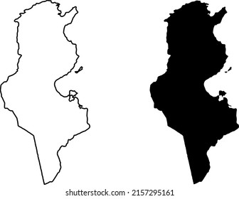 Basis silhouettes on white background. Map of Tunisia