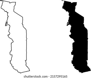 Basis silhouettes on white background. Map of Togo