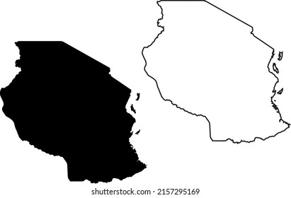 Basis silhouettes on white background. Map of Tanzania