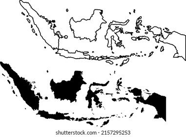 Basis silhouettes on white background. Map of Indonesia