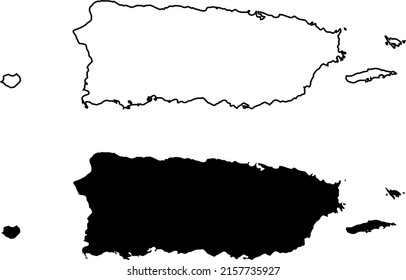 Basis silhouettes on white background. Map of Puerto Rico