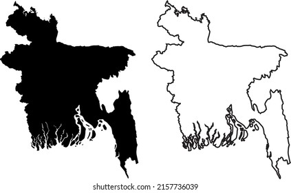 Siluetas de fondo blanco. Mapa de Bangladesh