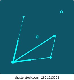 Basis Vectors Icon – Vector Decomposed Into a Linear Combination of Two Spanning Vectors

Two basis vectors extend from a shared origin, each marked with unit tick steps, generating a lattice of grid points across the plane. A third vector is drawn as a scaled combination of the two basis directions, with a dashed guide path showing how its coordinates are built  the geometric meaning of a basis in linear algebra.