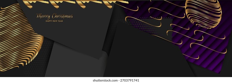 Basis for a Wedding or Christmas gold elements dots circles and lines design black background abstract shiny color golden