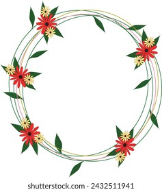 Bask in the radiant glow of nature's splendor with our Sunlit Blossoms - a charming small flower wreath border adorned with red and yellow blooms and delicate green leaf ornaments.