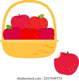 Canasta de manzanas y una manzana mordida