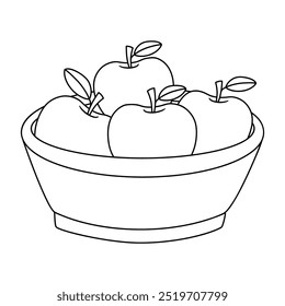 A basket of apples coloring pages for kids. Trace and color a basket of apples vector. Coloring book for kids. Worksheet for kids. Kindergarten and preschool worksheets printables for kids.
