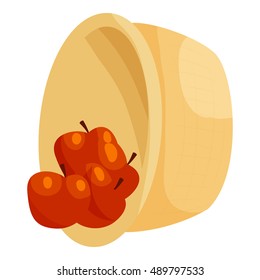 Basket with apples icon in cartoon style isolated on white background. Food symbol vector illustration