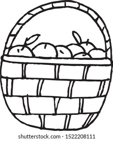 basket with apples icon. hand drawn in simple liner scandinavian style. Thanksgiving