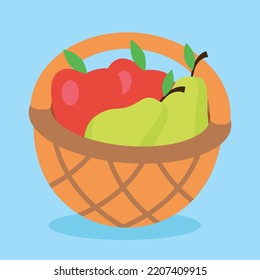 Basket with apples and pears, illustration