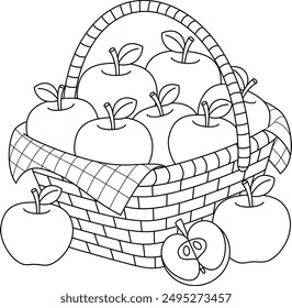 Basket of apples, thanksgiving outline coloring page