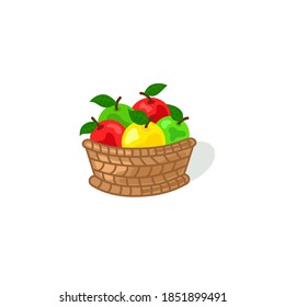 Cesta con manzanas. Ilustración vectorial.