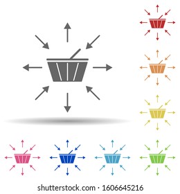 Basket, arrow, stimulating demand in multi color style icon. Simple glyph, flat vector of business icons for ui and ux, website or mobile application