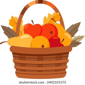 Basket With Autumn Fruits Vector Illustration