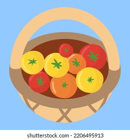 Basket with autumn tomatoes, illustration