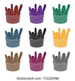Basket of baguette icon in black style isolated on white background. France country symbol stock vector illustration.