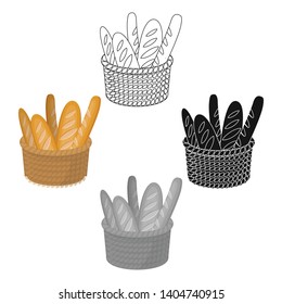 Basket of baguette icon in cartoon,black style isolated on white background. France country symbol stock vector illustration.