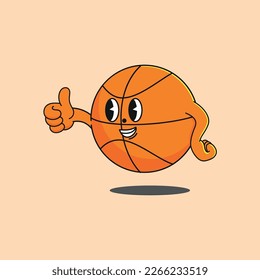 Basket Ball Cartoon Mascot Character With Thumbs Up and Good Job Expression. Isolated background vector illustration