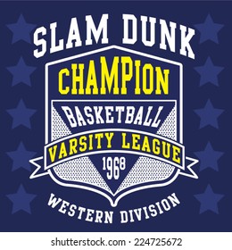 Basket Ball college, t-shirt graphics, vectors, vintage