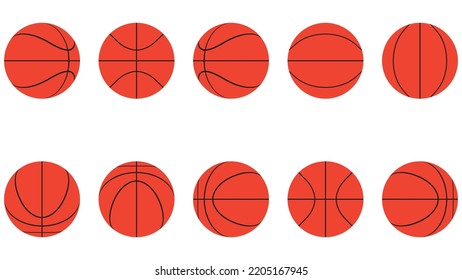 Basket Ball Every 45 Degrees Angle Hollow Transparent Background Alpha Channel