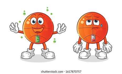 basket ball full battery good mod and low battery bad mod cartoon. cartoon mascot vector