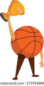 Balón de baloncesto con un trofeo de oro
