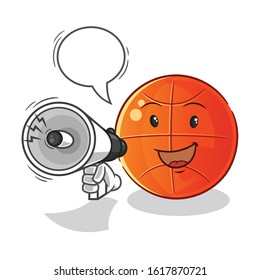 basket ball holding handy loudspeaker with bubble cartoon. cute chibi cartoon mascot vector