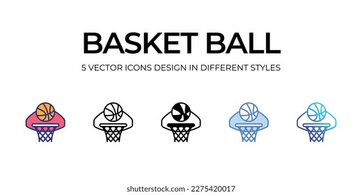 basket ball Icon Design in Five style with Editable Stroke. Line, Solid, Flat Line, Duo Tone Color, and Color Gradient Line. Suitable for Web Page, Mobile App, UI, UX and GUI design.