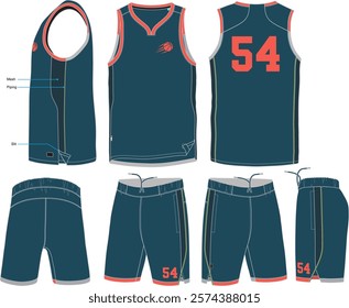 Basket Ball Jersey Mockup Vector, Tank Top and Short Pants