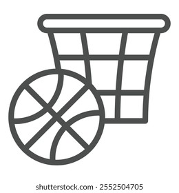 Cesta com ícone de linha de bola, conceito de jogo de basquete. Gráficos vetoriais. Sinal de basquete no fundo branco, ícone de estilo de contorno para design móvel ou web