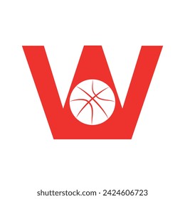 Basket Ball Logo combine with letter W vector template