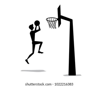basket ball man shooting silhouette cartoon design illustration