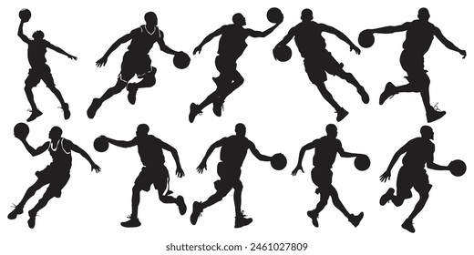 Basket Ball match Silhouette, dribble, slam, defend