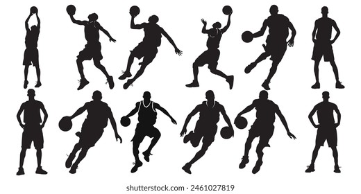 Basket ball men's team , silhouettes of basket ball player