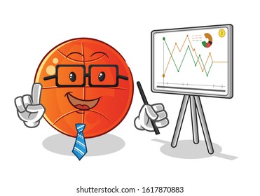 basket ball percentage of shares, sales, and finance cartoon. cute chibi cartoon mascot vector