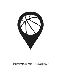 basket ball with pin locator vector icon 